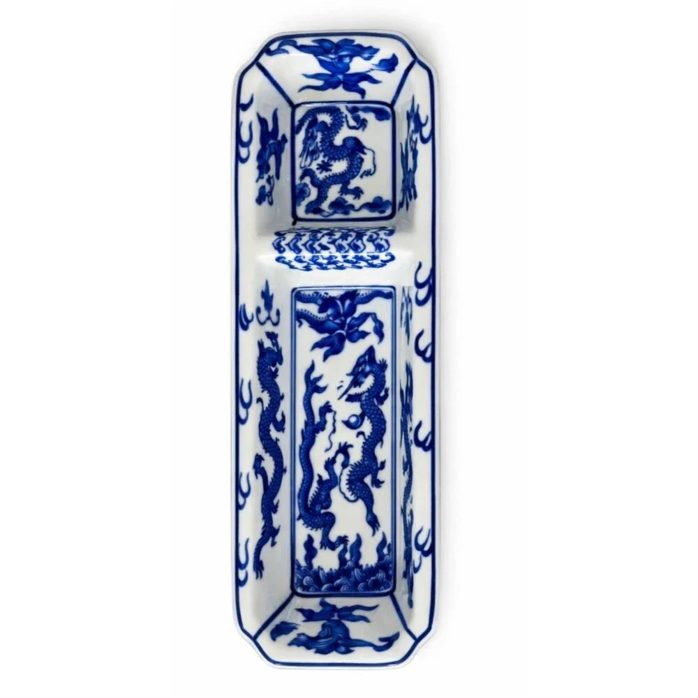 Chinese Porcelain Republic Period Blue & White Dragon Ink Stand / Brush Rest Jin